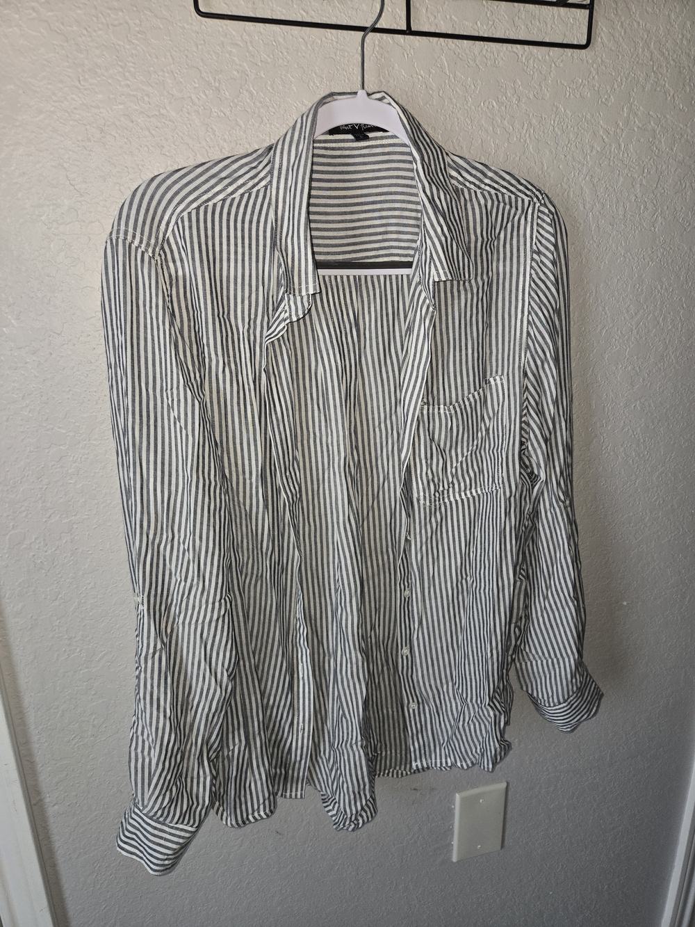 Velvet Heart Gray White Striped Soft Rayon Button Up Shirt Size L